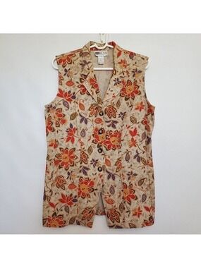 RUSS CLASSIC FLORAL VEST SLEEVELESS BUTTON-DOWN HARVEST FALL FESTIVE WOMENS 12